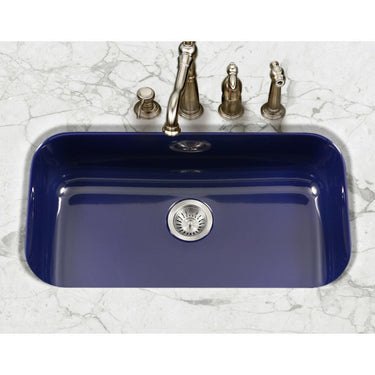 Houzer NB Porcela Series Porcelain Enamel Steel Undermount Large Single Bowl Kitchen Sink, Navy Blue Kitchen Sink - Undermount Houzer